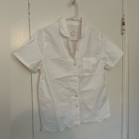 White Short Sleeve Eyelet Button Up - Picture 1 of 7